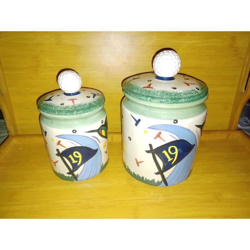 Vintage Ceramic Canister Set of‎ 2 Golf Themed